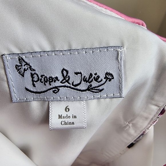 Pippa & Julie Floral A Line Dress Girls 6 White Pink Hi Low Pleated Sleeveless - Picture 3 of 9